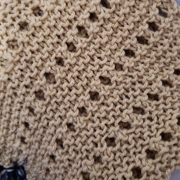 NEW Hand Knitted Beige Navy Blue Infinity Boho Cowl Scarf Fringe Knit Coastal - Picture 5 of 6